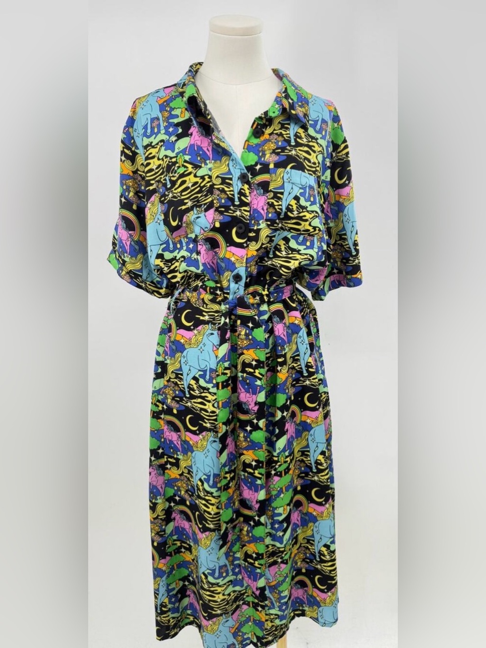 Nooworks Unicorn Forest Holiday Dress Tie Waist Shirt Dress Whimsical XXL 2XL